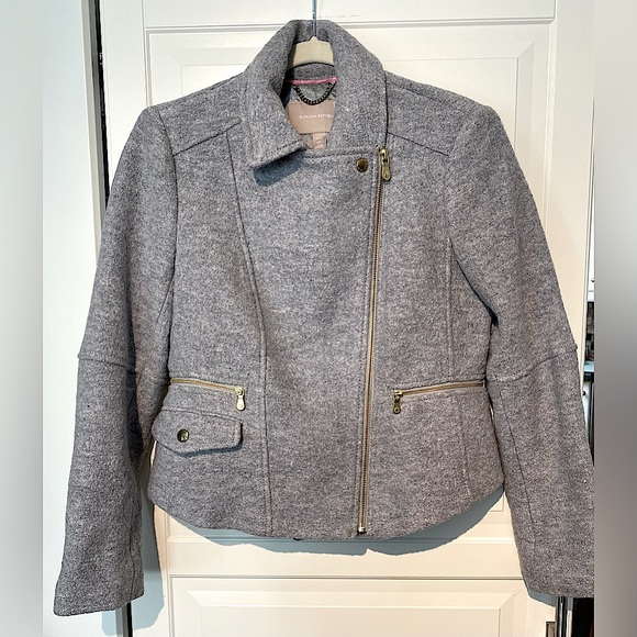 Banana Republic Wool Blend Moto Jacket, Grey & Gold Size Small - Picture 2 of 9